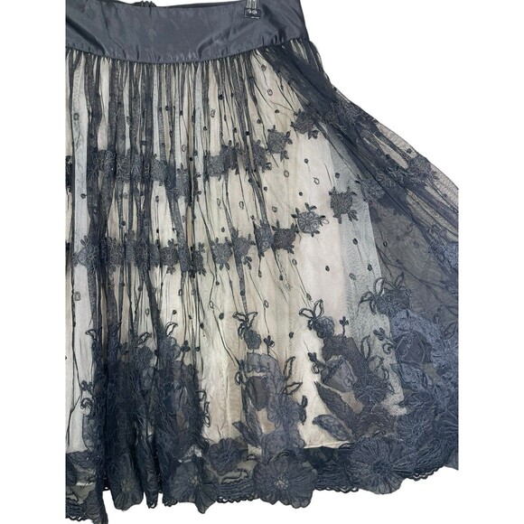 Tara Jarmon Lace Embroidered Circle Skirt Sheer Size 10 Midi Layered Full Skirt - Picture 3 of 11